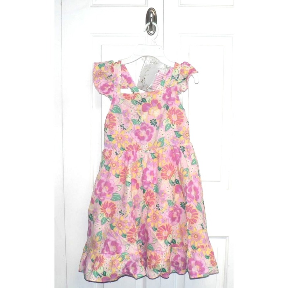 Haute Hippie Girls Square Neck Flutter Sleeve Floral Print Dress‎ & Hair Clip 12